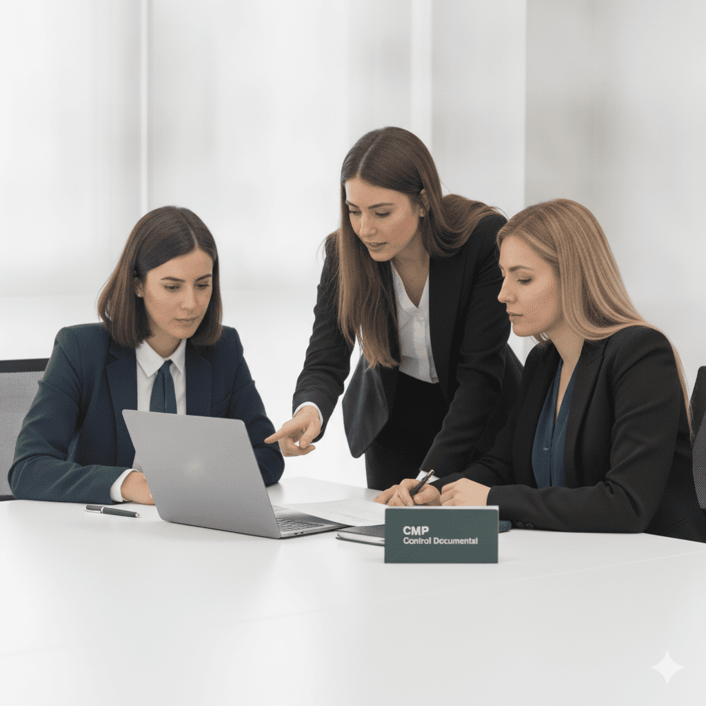 Equipo de profesionales revisando documentación industrial